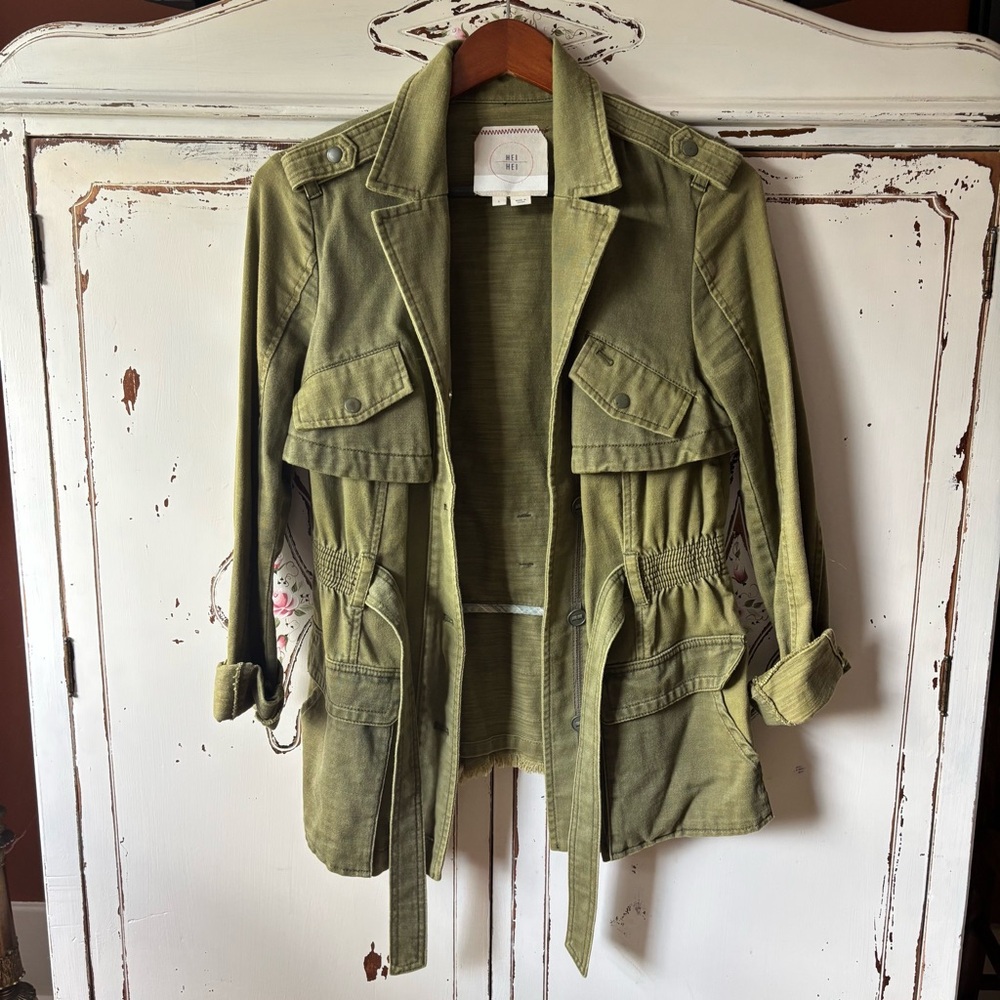 Anthropologie HEI HEI Cargo Military Distressed Green Utility Lightweight Jacket